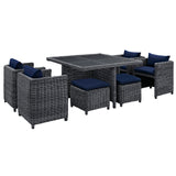 Summon 9 Piece Outdoor Patio Sunbrella® Dining Set Canvas Navy EEI-1947-GRY-NAV-SET