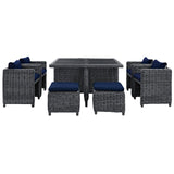 Summon 9 Piece Outdoor Patio Sunbrella® Dining Set Canvas Navy EEI-1947-GRY-NAV-SET