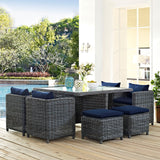 Summon 9 Piece Outdoor Patio Sunbrella® Dining Set Canvas Navy EEI-1947-GRY-NAV-SET