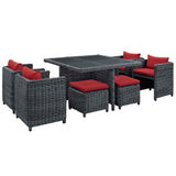 Summon 9 Piece Outdoor Patio Sunbrella® Dining Set Canvas Red EEI-1947-GRY-RED-SET