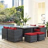 Summon 9 Piece Outdoor Patio Sunbrella® Dining Set Canvas Red EEI-1947-GRY-RED-SET