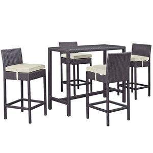 Convene 5 Piece Outdoor Patio Pub Set Espresso Beige EEI-1964-EXP-BEI-SET