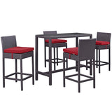 Convene 5 Piece Outdoor Patio Pub Set Espresso Red EEI-1964-EXP-RED-SET