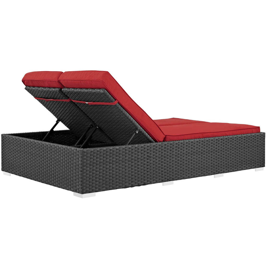 Sojourn Outdoor Patio Sunbrella® Double Chaise Chocolate Red EEI-1983-CHC-RED