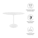 Modway Furniture Lippa 48" Oval Artificial Marble Dining Table White EEI-2021-WHI