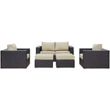 Convene 5 Piece Outdoor Patio Sofa Set Espresso Beige EEI-2158-EXP-BEI-SET