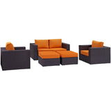 Convene 5 Piece Outdoor Patio Sofa Set Espresso Orange EEI-2158-EXP-ORA-SET