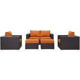 Convene 5 Piece Outdoor Patio Sofa Set Espresso Orange EEI-2158-EXP-ORA-SET