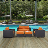 Convene 5 Piece Outdoor Patio Sofa Set Espresso Orange EEI-2158-EXP-ORA-SET