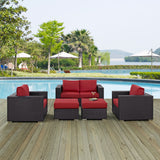 Convene 5 Piece Outdoor Patio Sofa Set Espresso Red EEI-2158-EXP-RED-SET