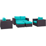 Convene 5 Piece Outdoor Patio Sofa Set Espresso Turquoise EEI-2158-EXP-TRQ-SET