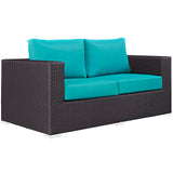 Convene 5 Piece Outdoor Patio Sofa Set Espresso Turquoise EEI-2158-EXP-TRQ-SET