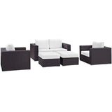 Convene 5 Piece Outdoor Patio Sofa Set Espresso White EEI-2158-EXP-WHI-SET