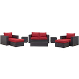 Convene 8 Piece Outdoor Patio Sofa Set Espresso Red EEI-2159-EXP-RED-SET