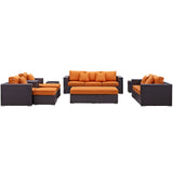 Convene 9 Piece Outdoor Patio Sofa Set Espresso Orange EEI-2161-EXP-ORA-SET
