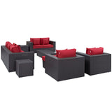 Convene 9 Piece Outdoor Patio Sofa Set Espresso Red EEI-2161-EXP-RED-SET