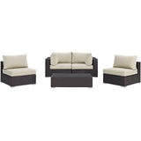 Convene 5 Piece Outdoor Patio Sectional Set Espresso Beige EEI-2163-EXP-BEI-SET