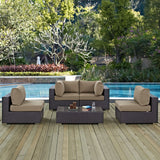 Convene 5 Piece Outdoor Patio Sectional Set Espresso Mocha EEI-2163-EXP-MOC-SET