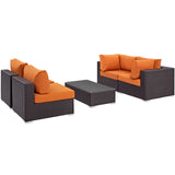 Convene 5 Piece Outdoor Patio Sectional Set Espresso Orange EEI-2163-EXP-ORA-SET