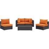 Convene 5 Piece Outdoor Patio Sectional Set Espresso Orange EEI-2163-EXP-ORA-SET