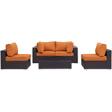 Convene 5 Piece Outdoor Patio Sectional Set Espresso Orange EEI-2163-EXP-ORA-SET