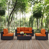 Convene 5 Piece Outdoor Patio Sectional Set Espresso Orange EEI-2163-EXP-ORA-SET