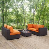 Convene 5 Piece Outdoor Patio Sectional Set Espresso Orange EEI-2163-EXP-ORA-SET