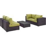 Convene 5 Piece Outdoor Patio Sectional Set Espresso Peridot EEI-2163-EXP-PER-SET