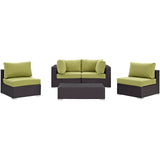 Convene 5 Piece Outdoor Patio Sectional Set Espresso Peridot EEI-2163-EXP-PER-SET