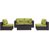 Convene 5 Piece Outdoor Patio Sectional Set Espresso Peridot EEI-2163-EXP-PER-SET