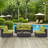 Convene 5 Piece Outdoor Patio Sectional Set Espresso Peridot EEI-2163-EXP-PER-SET