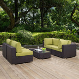 Convene 5 Piece Outdoor Patio Sectional Set Espresso Peridot EEI-2163-EXP-PER-SET