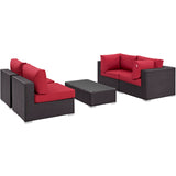 Convene 5 Piece Outdoor Patio Sectional Set Espresso Red EEI-2163-EXP-RED-SET