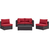 Convene 5 Piece Outdoor Patio Sectional Set Espresso Red EEI-2163-EXP-RED-SET