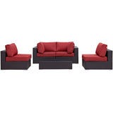 Convene 5 Piece Outdoor Patio Sectional Set Espresso Red EEI-2163-EXP-RED-SET