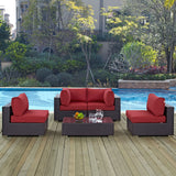 Convene 5 Piece Outdoor Patio Sectional Set Espresso Red EEI-2163-EXP-RED-SET