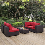 Convene 5 Piece Outdoor Patio Sectional Set Espresso Red EEI-2163-EXP-RED-SET