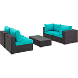 Convene 5 Piece Outdoor Patio Sectional Set Espresso Turquoise EEI-2163-EXP-TRQ-SET