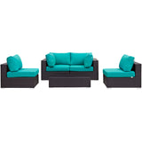 Convene 5 Piece Outdoor Patio Sectional Set Espresso Turquoise EEI-2163-EXP-TRQ-SET