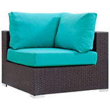 Convene 5 Piece Outdoor Patio Sectional Set Espresso Turquoise EEI-2163-EXP-TRQ-SET