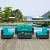 Convene 5 Piece Outdoor Patio Sectional Set Espresso Turquoise EEI-2163-EXP-TRQ-SET