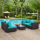 Convene 5 Piece Outdoor Patio Sectional Set Espresso Turquoise EEI-2163-EXP-TRQ-SET