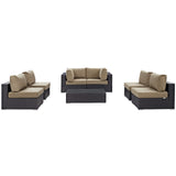 Convene 7 Piece Outdoor Patio Sectional Set Espresso Mocha EEI-2164-EXP-MOC-SET