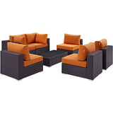 Convene 7 Piece Outdoor Patio Sectional Set Espresso Orange EEI-2164-EXP-ORA-SET