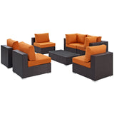 Convene 7 Piece Outdoor Patio Sectional Set Espresso Orange EEI-2164-EXP-ORA-SET