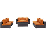 Convene 7 Piece Outdoor Patio Sectional Set Espresso Orange EEI-2164-EXP-ORA-SET