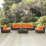 Convene 7 Piece Outdoor Patio Sectional Set Espresso Orange EEI-2164-EXP-ORA-SET