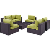 Convene 7 Piece Outdoor Patio Sectional Set Espresso Peridot EEI-2164-EXP-PER-SET