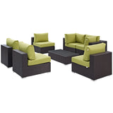 Convene 7 Piece Outdoor Patio Sectional Set Espresso Peridot EEI-2164-EXP-PER-SET