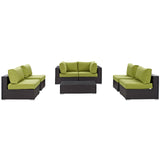 Convene 7 Piece Outdoor Patio Sectional Set Espresso Peridot EEI-2164-EXP-PER-SET